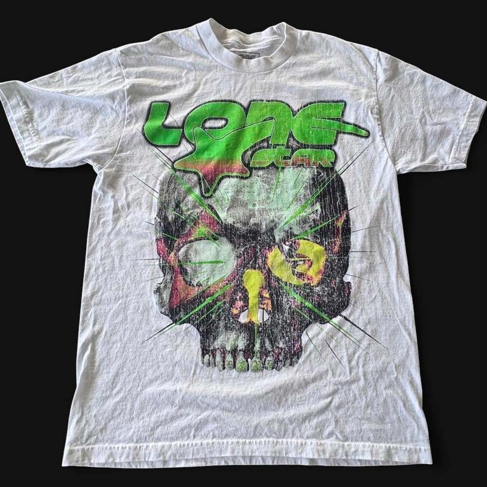 Lone Star Mens Skull Star Graphic T-Shirt L White Short Sleeve Streetwear Tee